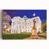 Black and white large art print of Raleigh skyline on stretched canvas, suitable for kitchen wall art.