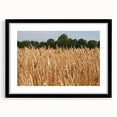 Abstract art print of a textured, colorful North Dakota scenery in a black frame, ideal for large living room walls.