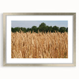 Textured abstract art print of a North Dakota landscape in muted earth tones on a framed silver canvas.