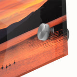 Mid-century modernist large abstract art print of the Adirondacks in muted earth tones on acrylic glass.