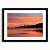 Colorful abstract art print of a textured Adirondacks scenery in a black frame, ideal for extra large living room wall art.