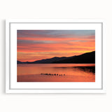 Abstract art print of Adirondacks landscape in muted earth tones, framed with a white mat.