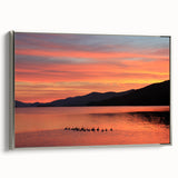 Framed canvas of a vintage-style landscape painting featuring the Adirondacks in vibrant autumn colors.