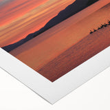 Art deco poster of the Adirondacks in muted green and blue tones on rolled canvas, ideal for dining room wall art.