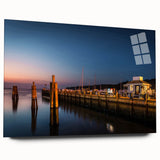 Large abstract wall art of Long Island scenery in muted blue and green tones on acrylic glass.