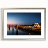 Textured abstract art print of Long Island scenery in muted blue and gray, framed in silver, ideal for bedroom art.