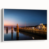 Vintage poster art of Long Island scenery, featuring colorful art on a framed canvas, ideal for living room decor.