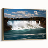 Black and white framed canvas of Niagara Falls landscape, ideal for bedroom wall art in a vintage poster style.