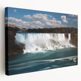 Niagara Falls depicted in vibrant blues and greens on a large stretched canvas, ideal for kitchen wall art.