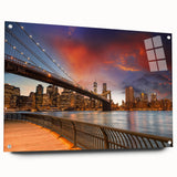 Acrylic print of the Brooklyn skyline in muted grayscale, ideal for dining room decor.