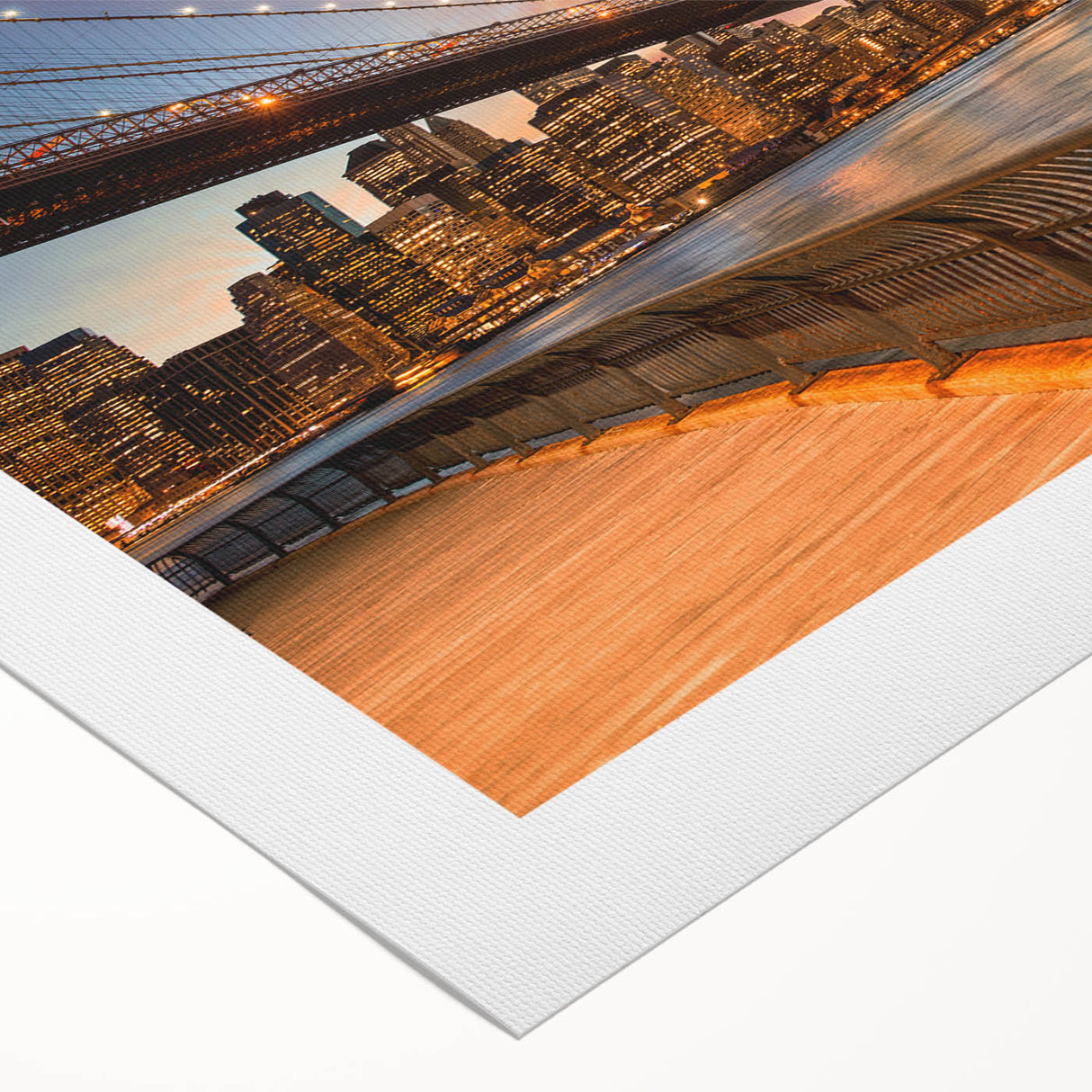 Art Deco poster of Brooklyn Bridge with muted gray and blue tones on rolled canvas, suitable for dining room wall art.