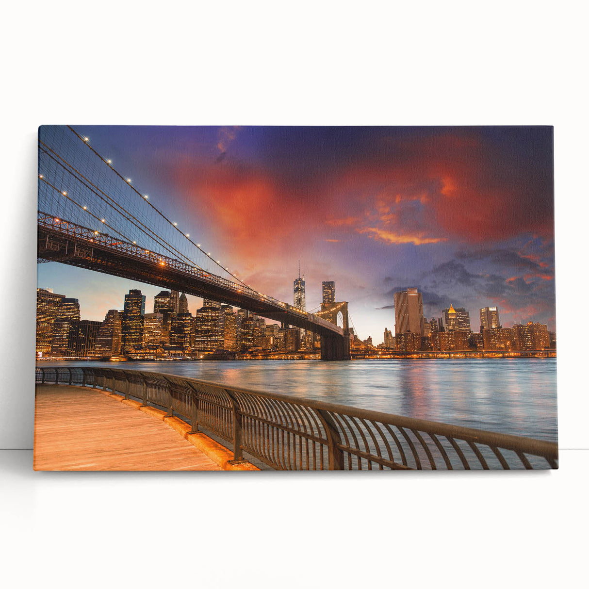 Black and white photograph of Brooklyn Bridge on stretched canvas, suited as large kitchen or bedroom wall art.