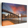Large art print of New York City skyline in muted grays and blues on stretched canvas, ideal for kitchen wall art.