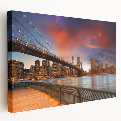Large art print of New York City skyline in muted grays and blues on stretched canvas, ideal for kitchen wall art.