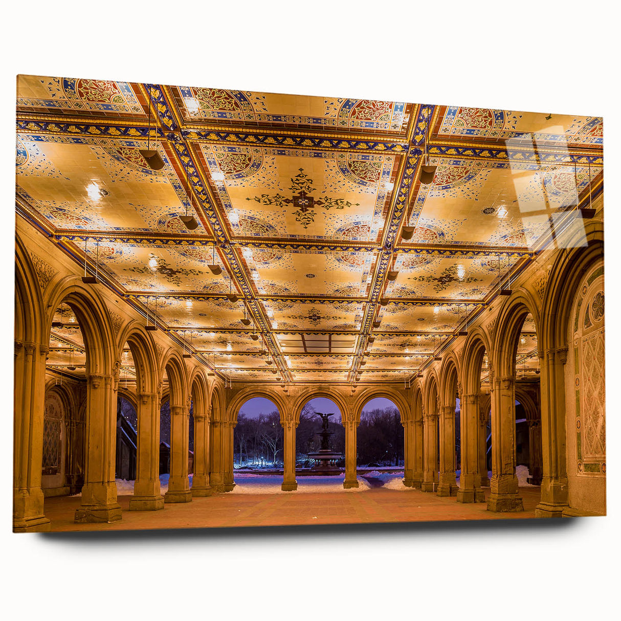 Acrylic print of Central Park in muted green and brown tones, suitable as bedroom or dining room art.