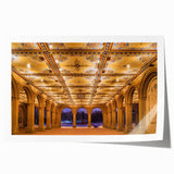 Rolled print of Central Park with lush greenery and pathways, in soft green and brown tones, ideal for art wall dining room.