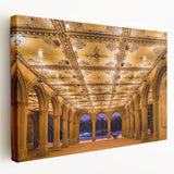 Large canvas print of Central Park in muted green and brown tones, suitable for kitchen wall art.