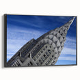 Black and white framed canvas of the Chrysler Building, ideal for bedroom wall art in a vintage poster style.