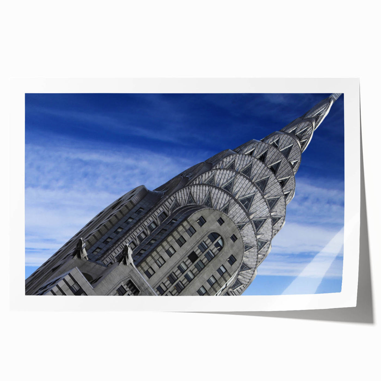 Rolled print of the Chrysler Building in grayscale tones, ideal for art wall dining room.