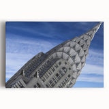 Black and white photograph of the Chrysler Building on stretched canvas, ideal for kitchen wall art.