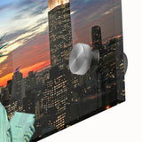 Acrylic print of abstract New York City skyline in muted gray tones, ideal for dining room art.