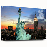 Acrylic print of the NYC Empire State Building in muted gray tones, suitable for bedroom or dining room decor.