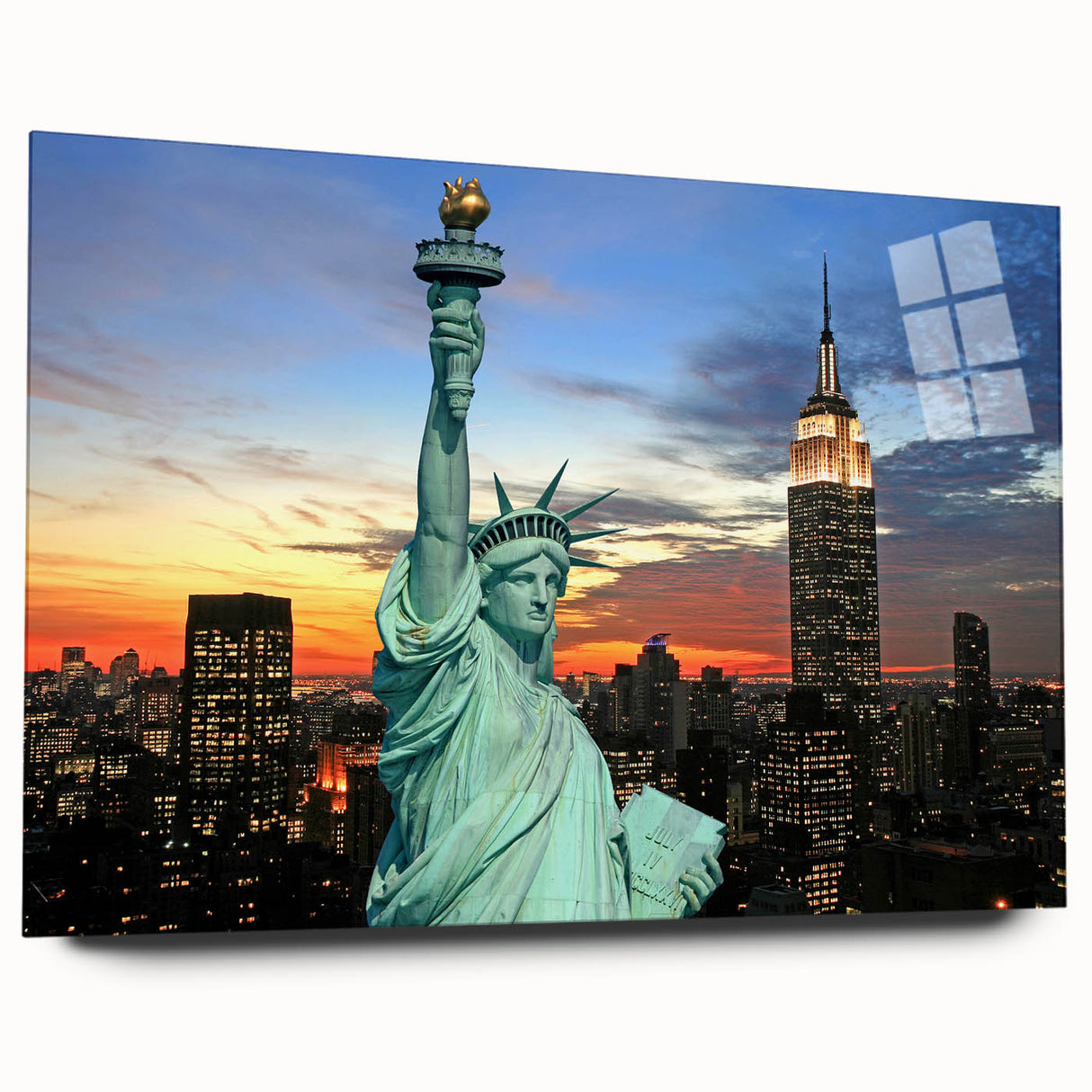 Acrylic print of New York City skyline in muted gray, ideal for bedroom or dining room art.