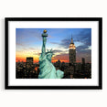 Extra large abstract art print of NYC skyline in vibrant colors, textured finish on framed black canvas.