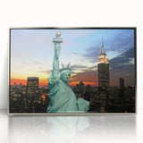 Mid-century modernist art of NYC Empire State Building in silver acrylic frame, ideal for modern art wall decor.