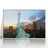 Acrylic print of New York City's Empire State Building in art deco style with a white frame.