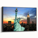 Black and white wall art of NYC Empire State Building in a vintage poster style on framed canvas, suitable for bedroom decor.