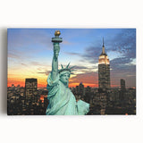 Black and white stretched canvas of the NYC Empire State Building, ideal for kitchen art.