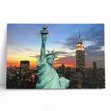 Black and white photograph of NYC with Empire State Building on stretched canvas.