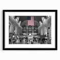 Extra large abstract art print of NYC's Grand Central, featuring vibrant, colorful textures on a framed black mat.