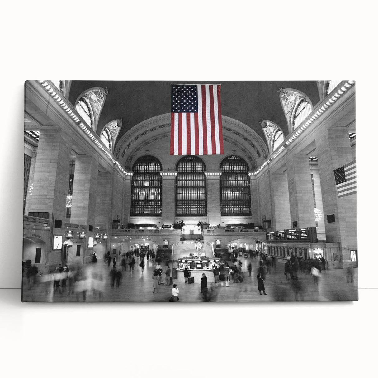 Black and white photo of Grand Central Station on stretched canvas, suitable as large kitchen wall art.