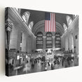 Large art print of New York City's Grand Central Station in muted gray tones on stretched canvas, ideal for kitchen wall art.