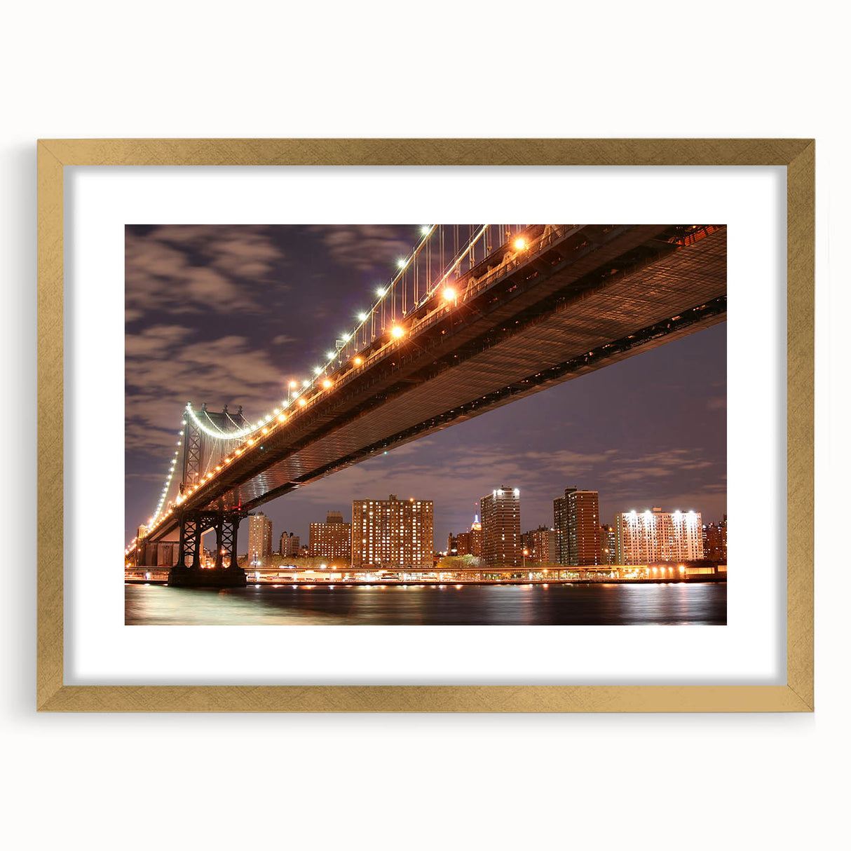 Extra large abstract art print featuring the Manhattan Bridge, in vibrant colors on textured canvas.