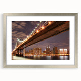 Extra large abstract art print of Manhattan Bridge in textured silver frame, using cool gray tones.