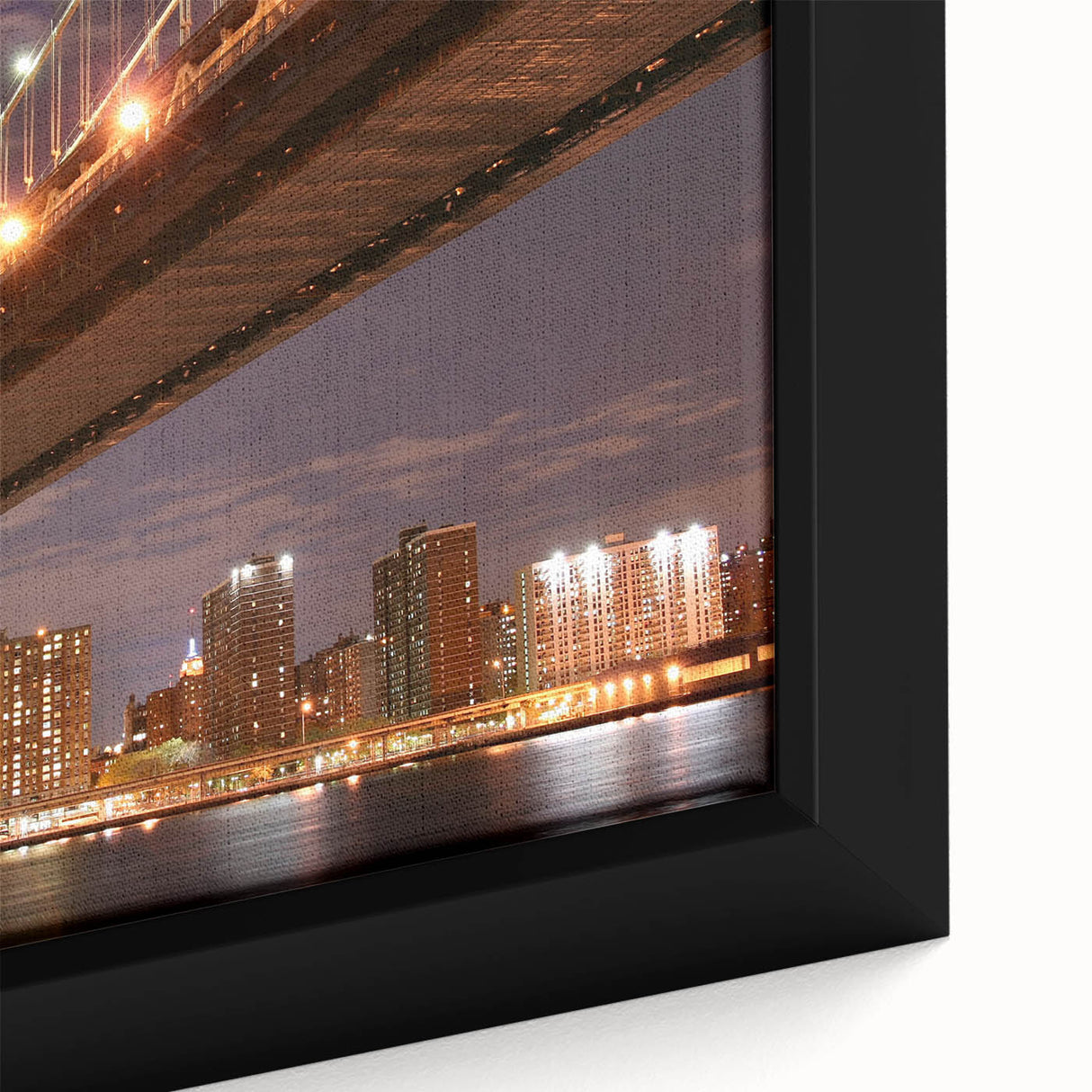 Black and white wall art of Manhattan Bridge, framed canvas, ideal for bedroom decor.