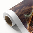 Art deco poster of Manhattan Bridge, featuring muted blue and gray tones on rolled canvas, ideal for nursery wall art.