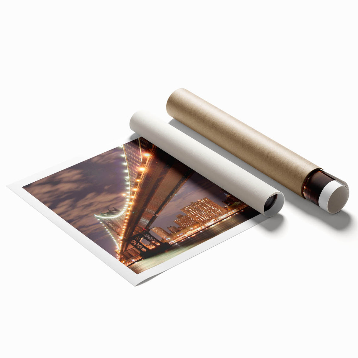Extra large rolled print of the Manhattan Bridge in muted gray tones, ideal for classy bathroom wall art.