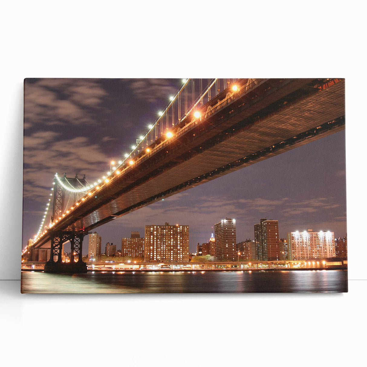 Black and white photograph of Manhattan Bridge on a large stretched canvas, ideal for kitchen wall art.