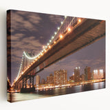 Black and white photo of Manhattan Bridge on stretched canvas, ideal for kitchen wall art.