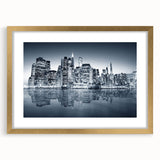 Extra large abstract art print of Manhattan skyline in muted gray tones on a framed canvas, ideal for living room decor.