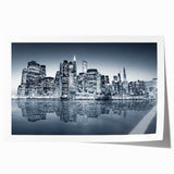 Extra large rolled print of the Manhattan skyline in muted gray and blue tones, ideal for art wall dining room.