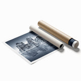 Manhattan skyline in muted gray hues on a large rolled canvas, ideal for classy bathroom wall art.