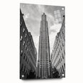 Acrylic glass print of the New York City skyline in muted gray tones, suitable for bedroom or dining room decor.