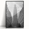Large abstract wall art of NYC skyline in black and white tones on framed acrylic, suitable for modern living room decor.
