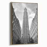 Framed canvas featuring a vintage-style New York City skyline in black and gold tones, ideal for bedroom wall art.