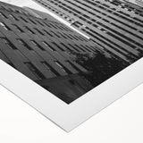 Art deco poster of New York City skyline in monochrome shades on rolled canvas, suitable for dining room wall art.